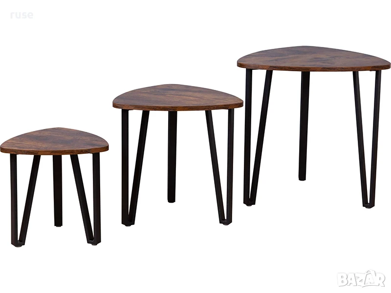 НОВИ! Комплект 3 броя холни маси модерен дизайн МДФ и стомана, снимка 1