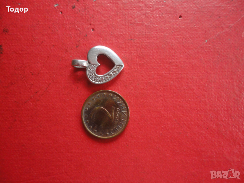 Сребърен медальон висулка с камъни сърце 925 , снимка 1