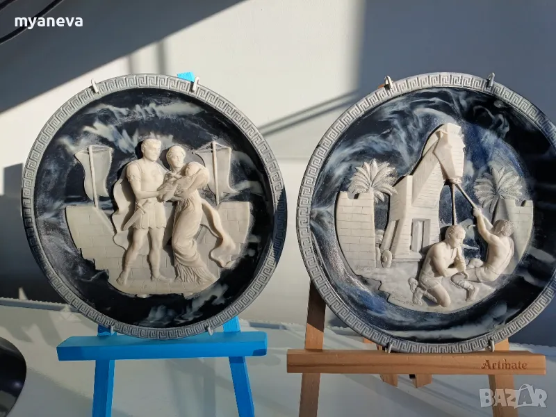 Гръцки барелефи , ръчно изработени,  "Троянски кон" , ,, " Хектор и Андромаха ". , снимка 1