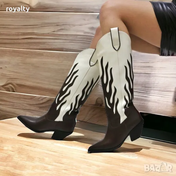 Ботуши на ток - кафяво и бяло, снимка 1