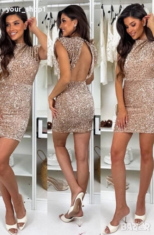 Елегантна къса рокля с пайети блясък  гол гръб , снимка 1