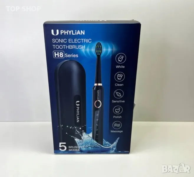 Електрическа четка за зъби Phylian H8 9200390 20-13/18, Ултразвукова, 5 накрайника, 5 режима, Твърд, снимка 1