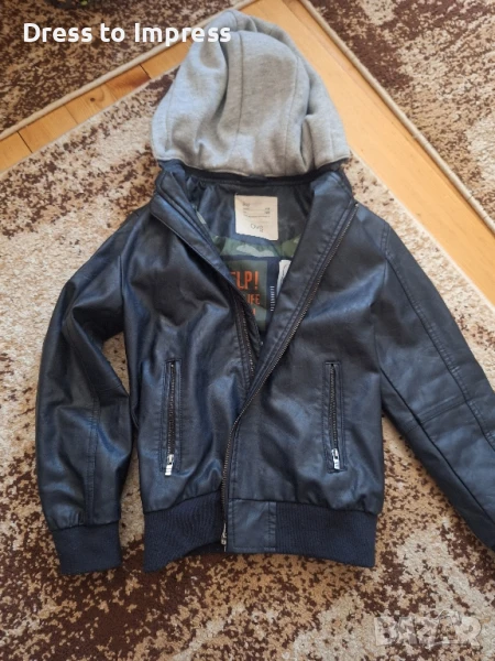Детско кожено синьо яке OVS 128 см, снимка 1