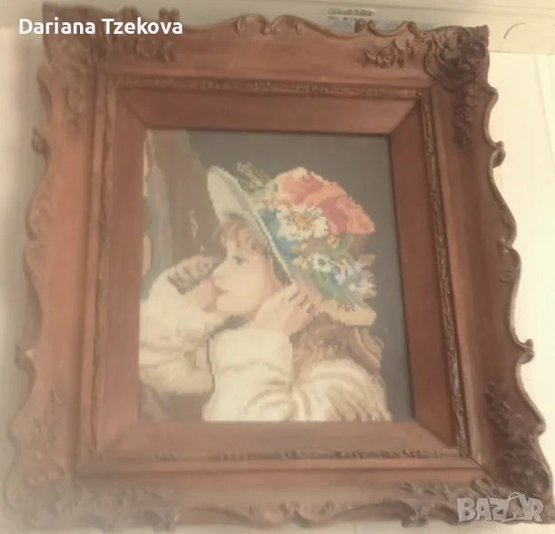 Продавам ушит гоблен " Момичето с шапката", снимка 1