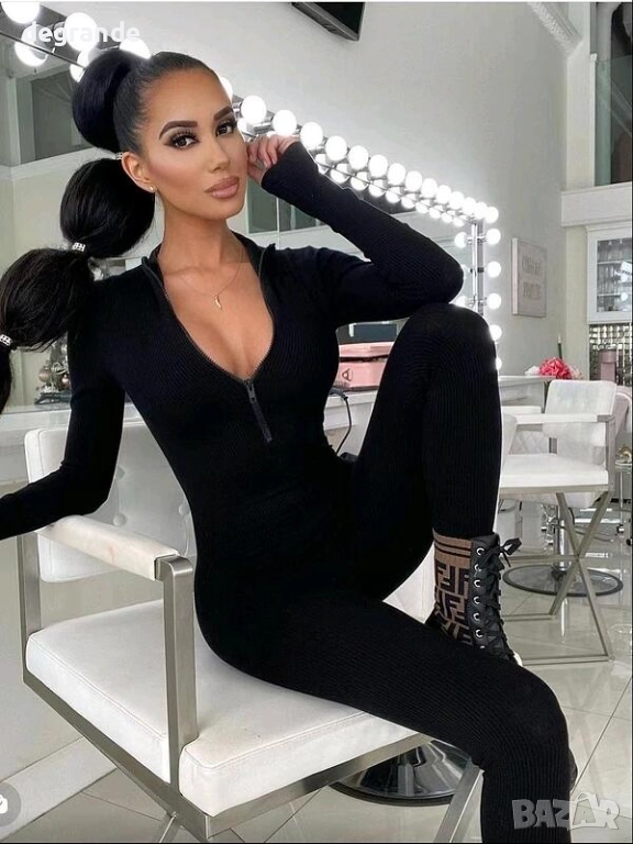 Черен атрактивен гащеризон с цип, снимка 1