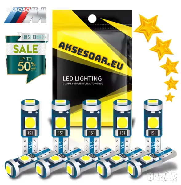 10 бр. малки габаритни крушки за арматурно табло T5 3SMD LED супер ярък 3030 LED вътрешно осветление, снимка 1