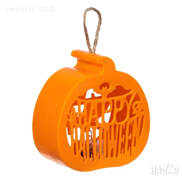Декорация за Хелоуин, Тиква/ фенер с LED светлина, 9 см,Оранжева, снимка 1