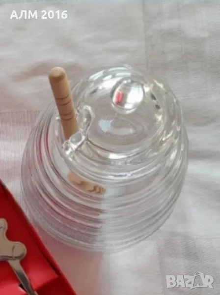 Стъклени бурканчета за мед с дървена бъркалка, снимка 1