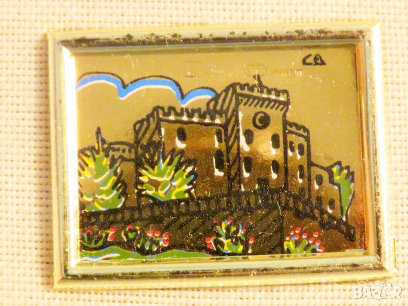 Старинна златна картина рисувана върху златно фолио - ЗАМЪК  - с маркировка за злато 917 ( 22 карата, снимка 1