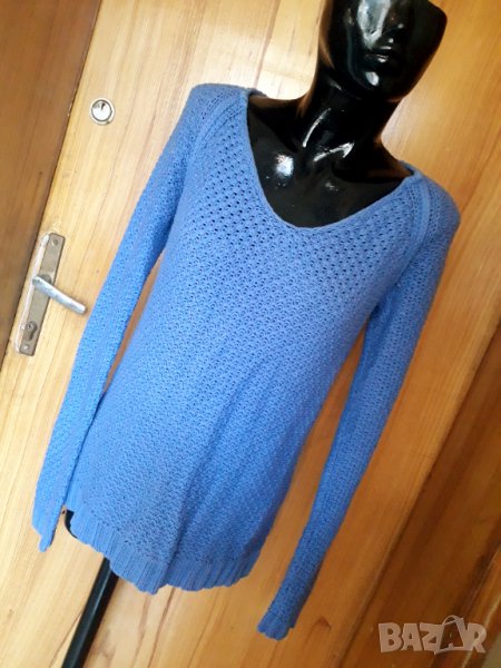 Синя дебела блуза изкуствена плетка с цепка на гърба С, снимка 1