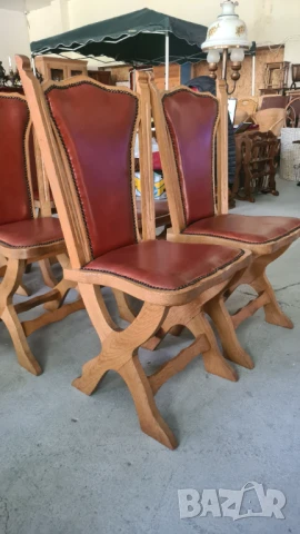 масивен стол с кожена дамаска внос от Европа, снимка 6 - Столове - 50700206