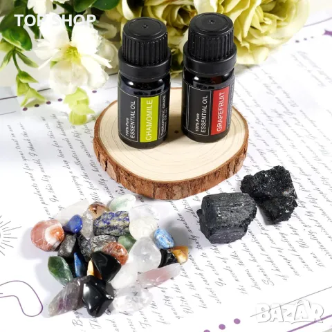 Soulnioi Декоративен поднос с черни обсидианови камъни, 2 ароматерапевтично масло лайка + грейпфрут, снимка 8 - Декорация за дома - 49509124