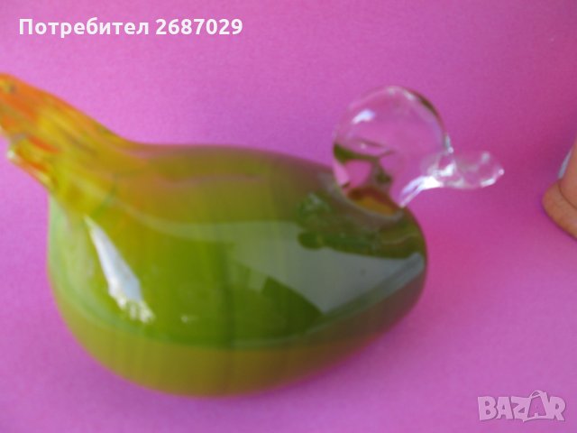 Стъклено преспапие масивна птица патка гъска фигура статуетка и  кутия антика метална, снимка 2 - Статуетки - 29124971