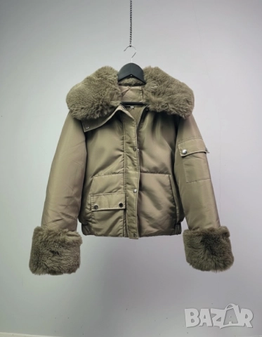 Уникално зелено зимно яке с пух , снимка 10 - Якета - 47941700