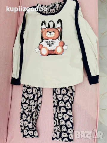 Нова дамска пижама дълъг ръкав долнище и горнище мече This is not a Moschino toy, размер S