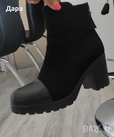Дамски черни боти кожа и велур , снимка 4 - Дамски ботуши - 38089771