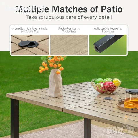 ПРОМОЦИЯ Правоъгълна градинска маса с масивна конструкция PHIVILLA E02GF155-N, снимка 4 - Градински мебели, декорация  - 50708575