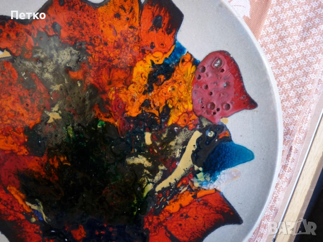 Голяма масивна рисувана чиния 42 см  1989 г, снимка 7 - Антикварни и старинни предмети - 53131954