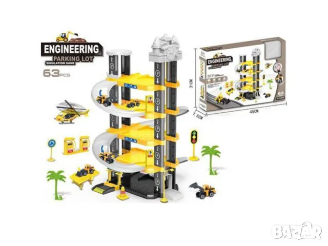 Пет етажен паркинг гараж с машини и аксесоари комплект 63 бр, снимка 4 - Коли, камиони, мотори, писти - 48424285