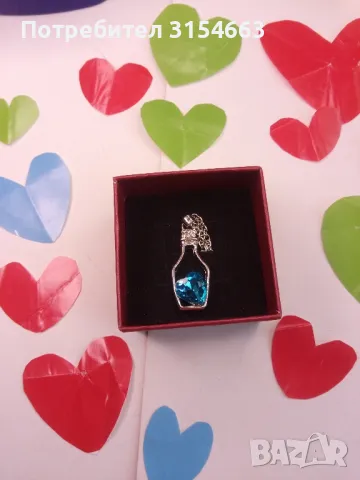  Колие с кристал Сърце в бутилка , снимка 3 - Колиета, медальони, синджири - 48993923