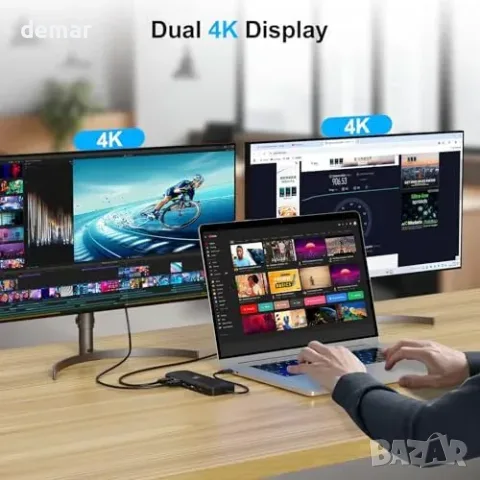 USB-C docking станция 11-в-1 за лаптоп с Dual 4K HDMI, Gigabit Ethernet и USB/USB-C портове, снимка 2 - Други стоки за дома - 55850062