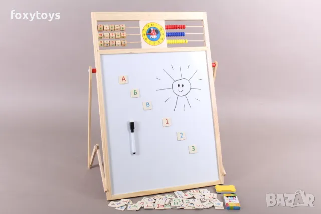 Дървена магнитна дъска със сметало, часовник и комплект магнитни букви и цифри, снимка 12 - Образователни игри - 50040917