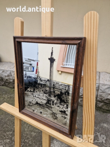 Страхотно антикварно рекламно огледало дървена рамка 