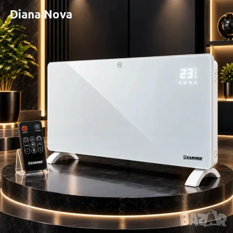 Електрически стъклен конвектор 2500W с WiFi управление, дистанционно, LED дисплей и термостат