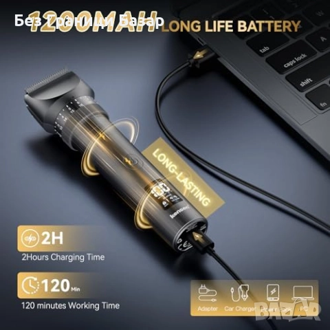 Нов Мъжки електрически тример 42 дължини, тиха работа, 120 мин батерия, снимка 4 - Тримери - 52122974