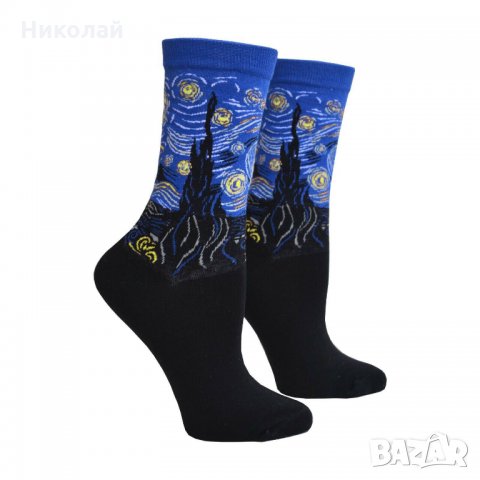 Арт чорапи " Звездна нощ " Ван Гог, снимка 2 - Арт сувенири - 29312948