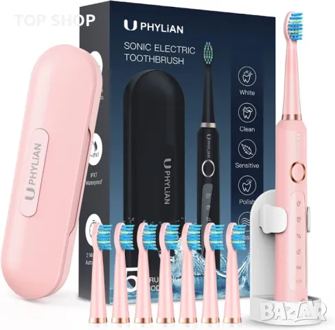 Звукова електрическа четка за зъби PHYLIAN,8 глави,акумулаторна,3 часа бързо зареждане за 120 дни