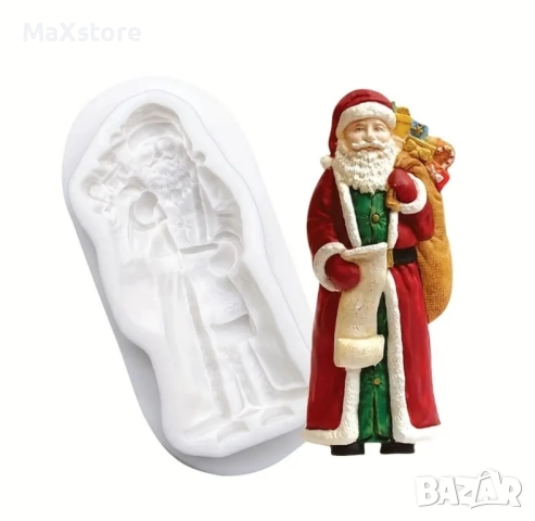 Дядо Коледа държи чорап Силиконов молд форма за гипс сапун смола фондан за декорация на торта 