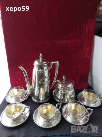 Посребрен комлект за кафе-каничка, захарница, и чашки за кафе/чаша ,сребро, кана/, снимка 9 - Сервизи - 52351137