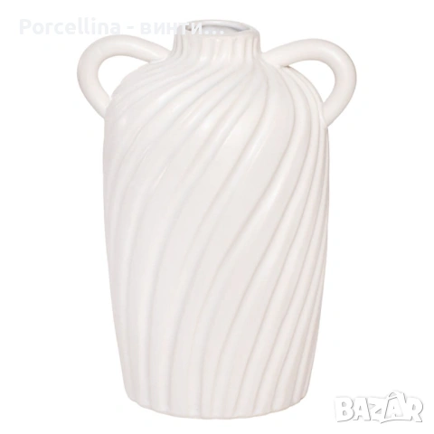 Бяла декоративна релефна ваза 