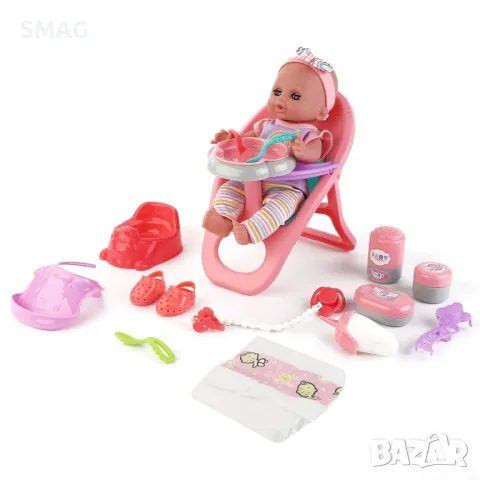 Комплект кукла със столове за хранене и аксесоари S_1232345