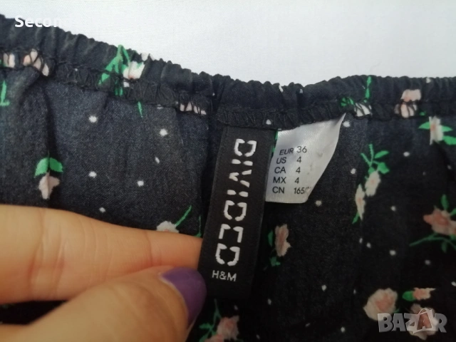 H&M дамска къса рокля с буфан ръкави, копчета отпред и принт цветя и точки р-р S (EU 36), снимка 5 - Рокли - 54157985