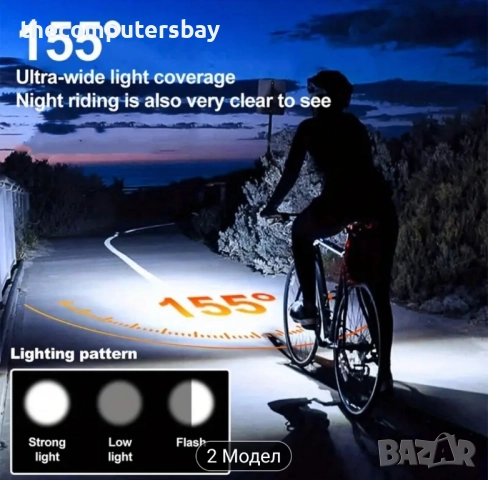 Супер ярък фар с двоен LED, класон и соларен панел, снимка 5 - Велосипеди - 51787993