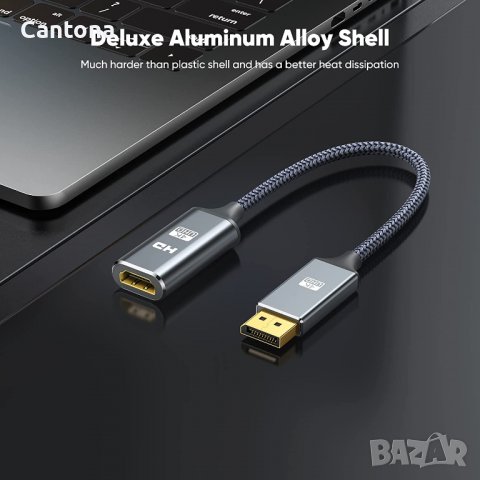 4K DP DisplayPort към HDMI мъжки към женски преобразувател, позлатен, 30 см, снимка 5 - Кабели и адаптери - 39260478