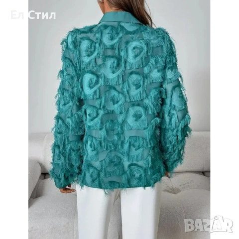 Риза от ефектна материя с дълъг ръкав , снимка 3 - Ризи - 53915555