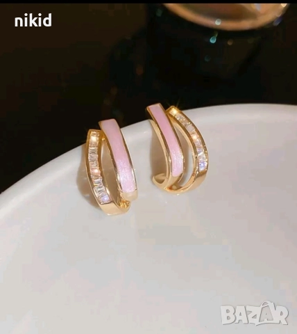 розово златисти с камъчета обеци, снимка 2 - Обеци - 51489320