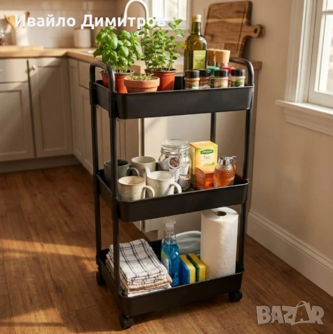 Мултифункционална количка етажерка с 3 рафта за кухня