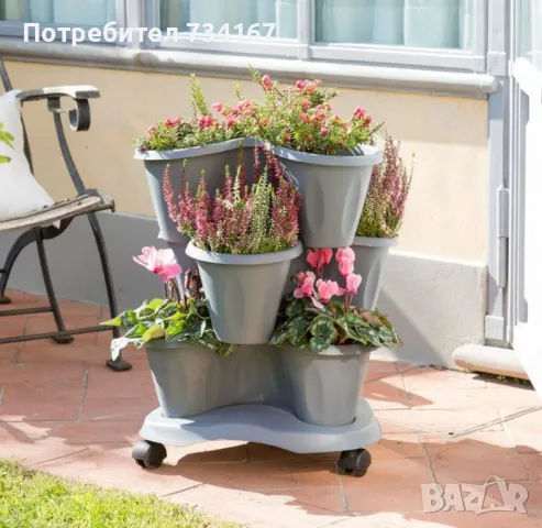 Многоетажна градинска кула с колела – модулен цветарник за дом и градина, снимка 1