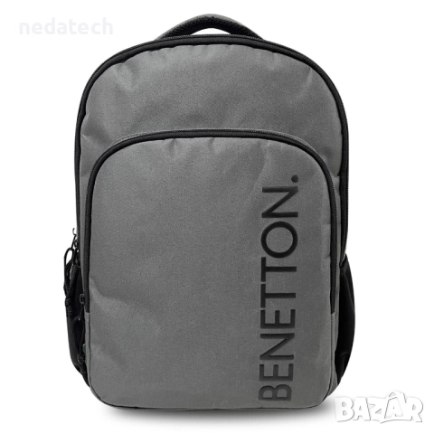 Ученическа раница Benetton, Черен - Сив, 30x16x44см.