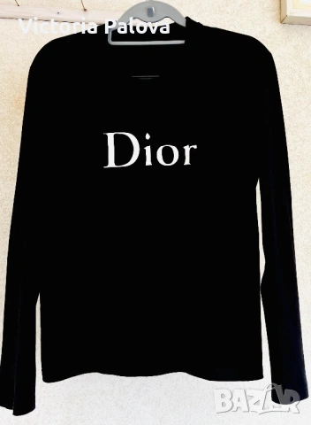 Черна блуза Dior стил, плътен памук, отлична изработка, унисекс, снимка 3 - Блузи с дълъг ръкав и пуловери - 53929208