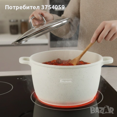Дълбока тенджера Goldmann GM-0624B с мраморно покритие, 24 см, 6.2 л, индукция, снимка 4 - Съдове за готвене - 53076185