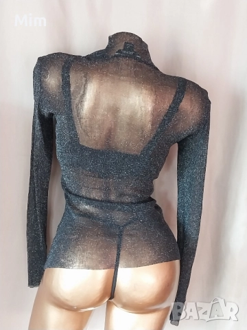  Блуза от сребрист черен брокат ,сутиен с рязана дантела и дантелена прашка , снимка 7 - Бельо - 52150628