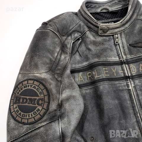 Harley Davidson Spencer Оригинално Кожено Яке Износен Захабен Изцапан Ефект M, снимка 5 - Якета - 54152917