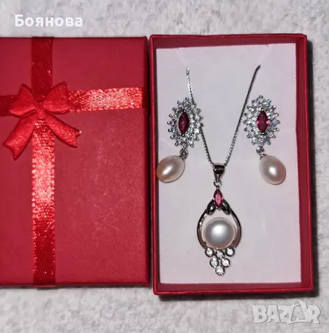 Комплект от естествени перли и сребро , снимка 2 - Бижутерийни комплекти - 35809328