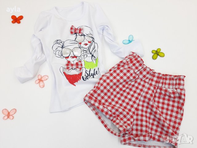Сет ZINK къси панталонки и бяла блузка с дълъг ръкав, снимка 2 - Детски комплекти - 30348074
