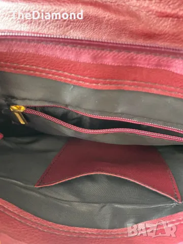 Полукожена червена дамска чанта (кадифе), снимка 3 - Чанти - 49004381